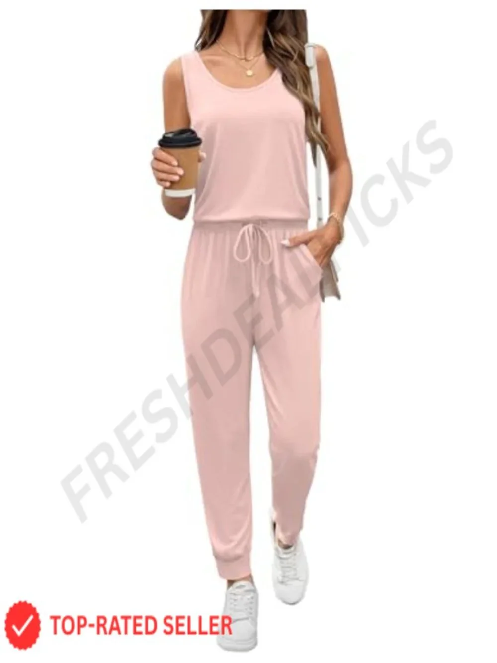 Sleeveless Scoop Neck Jumpsuit for Women 95% Polyester 5% Spandex Casual Long